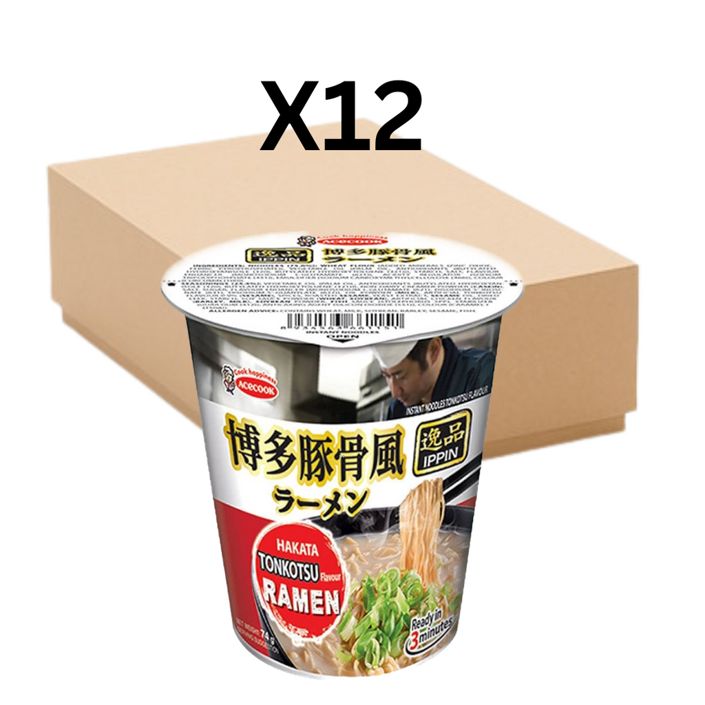 Acecook Ippin Tonkotsu Ramen Cup Noodles 12x74g 逸品博多豚骨風杯麵 - Soon Fung LTD