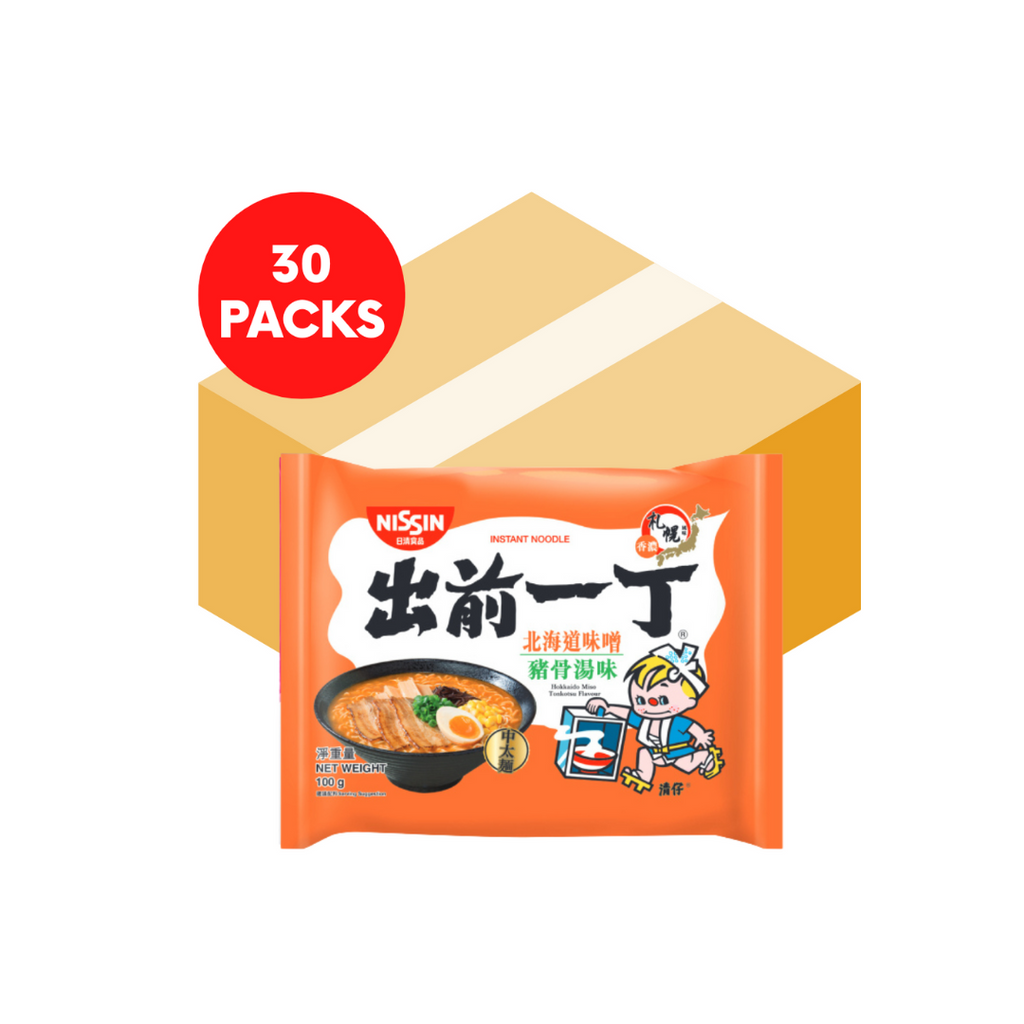 Nissin Demae Ramen Hokkaido Miso Tonkotsu Flavour Noodles HK Box 30x100g 出前一丁即食麵北海道味噌豬骨湯味 (30包裝)- 香港製造 - Soon Fung LTD