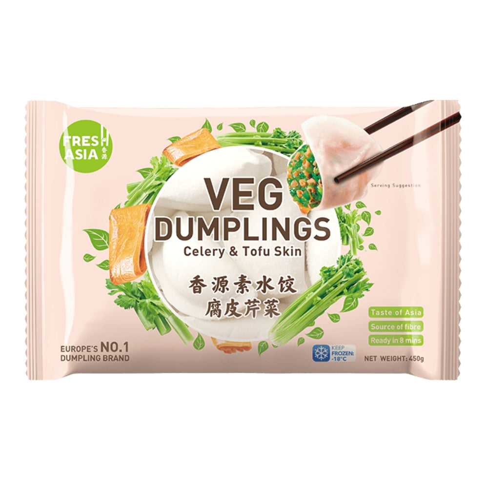 Freshasia Celery & Tofu Skin Dumplings 450g (Vegan) - Soon Fung LTD